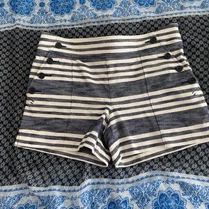 LOFT High Waist Blue and White Striped Shorts
